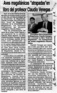 Aves magallánicas "atrapadas" en libro del profesor Claudio Venegas  [artículo].