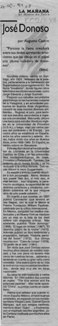José Donoso  [artículo] Augusto Castro.