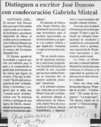 Distinguen a escritor José Donoso con condecoración Gabriela Mistral  [artículo].