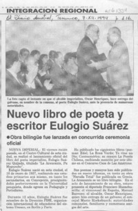 Nuevo libro de poeta y escritor Eulogio Suárez  [artículo].