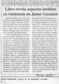 Libro revela aspectos inéditos en existencia de Jaime Guzmán  [artículo].