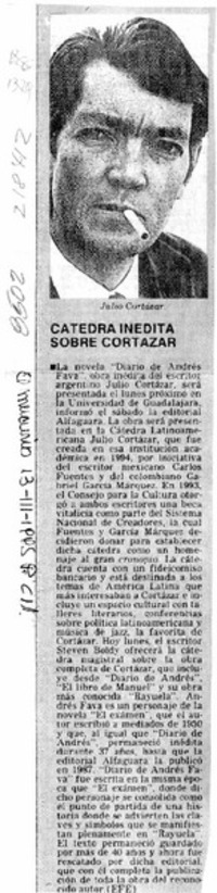 Cátedra inédita sobre Cortázar  [artículo].