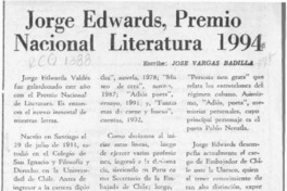 Jorge Edwards, Premio Nacional Literatura 1994  [artículo] José Vargas Badilla.