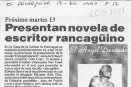 Presentan novela de escritor rancagüino  [artículo].