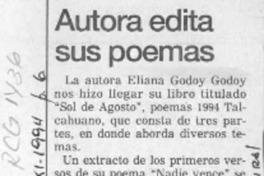 Autora edita sus poemas  [artículo].