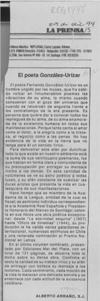 El poeta González Urízar  [artículo] Alberto Arraño.