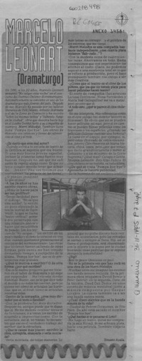 Marcelo Leonart (Dramaturgo)  [artículo] Ernesto Ayala.