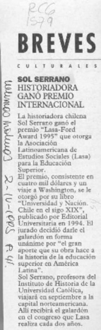 Historiadora ganó premio internacional [artículo].