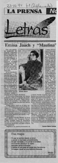Emma Jauch y "Maulina"  [artículo] Carlos René Correa.
