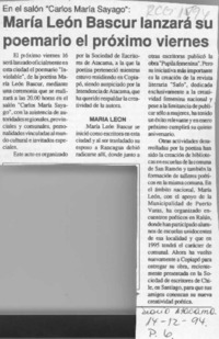 María León Bascur lanzará su poemario el próximo viernes  [artículo].