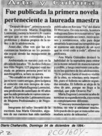 Fue publicada la primera novela perteneciente a laureada maestra  [artículo].