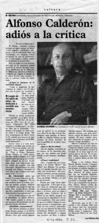 Alfonso Calderón, adiós a la crítica  [artículo] Samuel Valenzuela Y.