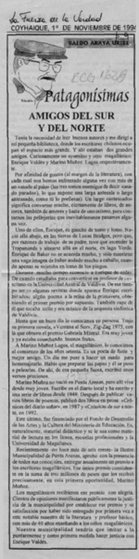 Amigos del sur y del norte  [artículo] Baldo Araya Uribe.