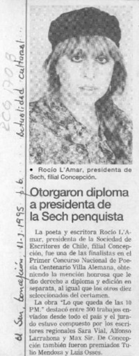 Otorgaron diploma a presidenta de la Sech penquista  [artículo].