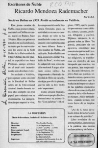 Ricardo Mendoza Rademacher  [artículo] C. R. I.