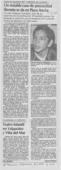 Un notable caso de precocidad literaria se da en Playa Ancha