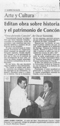 Editan obra sobre historia y el patrimonio de Concón  [artículo].