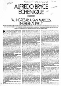 Alfredo Bryce Echenique, escritor "Al ingresar a San Marcos, ingresé al Perú"  [artículo] Carlos Franz.