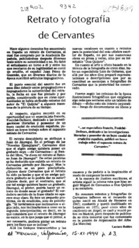 Retrato y fotografía de Cervantes  [artículo] Lautaro Robles.