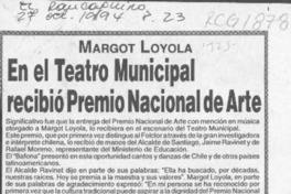 En el Teatro Municipal recibió Premio Nacional de Arte  [artículo].