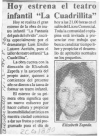 Hoy estrena el teatro infantil "La Cuadrillita"  [artículo].