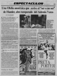 Una Ofelia anoréxica que revive el "ser o no ser" de Hamlet, abre temporada del Antonio Varas  [artículo] Javier Ibacache.