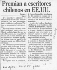 Premian a escritores chilenos en EE. UU.  [artículo].