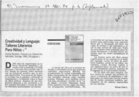 Creatividad y lenguaje, talleres literarios para niños  [artículo] Elena Vial C.
