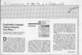Creatividad y lenguaje, talleres literarios para niños  [artículo] Elena Vial C.
