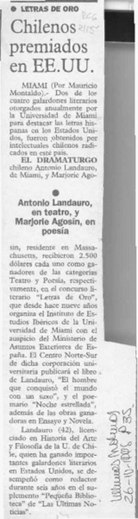 Chilenos premiados en EE. UU.  [artículo].