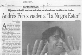Andrés Pérez vuelve a la Negra Ester  [artículo] Claudia Heiss.
