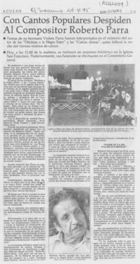 Con cantos populares despiden al compositor Roberto Parra