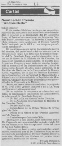 Nominación Premio "Andrés Bello"