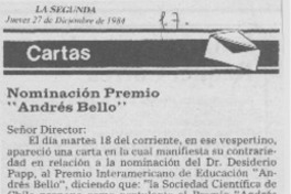 Nominación Premio "Andrés Bello"
