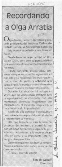 Recordando a Olga Arratia  [artículo] Tota de Guiloff.