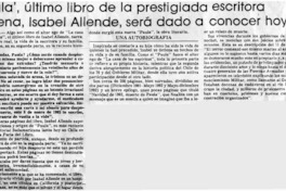 "Paula", último libro de la prestigiada escritora chilena, Isabel Allende, será dado a conocer hoy