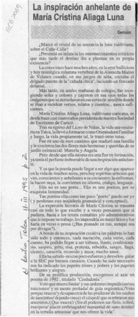 La inspiración anhelante de María Cristina Aliaga Luna  [artículo] Demián.