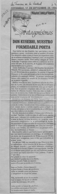 Don Eusebio, nuestro formidable poeta  [artículo] Baldo Araya Uribe.