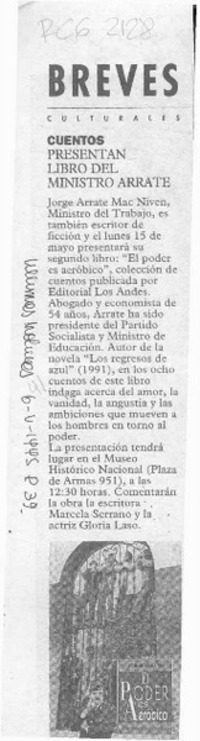 Presentan libro el ministro Arrate  [artículo].