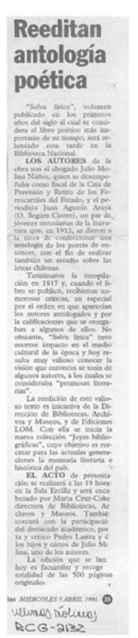 Reeditan antología poética  [artículo].