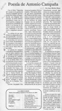 Poesía de Antonio Campaña  [artículo] Luis Merino Reyes.