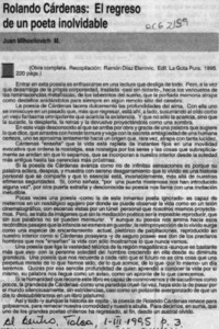 Rolando Cárdenas, el regreso de un poeta inolvidable  [artículo] Juan Mihovilovic M.