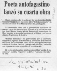 Poeta antofagastino lanzó su cuarta obra  [artículo].