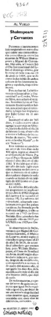 Shakespeare y Cervantes  [artículo].