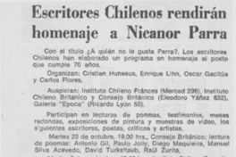 Escritores chilenos rendirán homenaje a Nicanor Parra