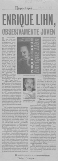 Enrique Lihn, obsesivamente joven  [artículo] Luis Sánchez Latorre.