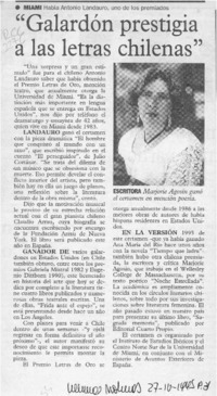 "Galardón prestigia a las letras chilenas"  [artículo].