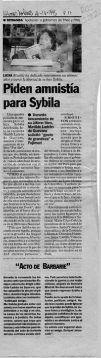 Piden amnistía para Sybila  [artículo].