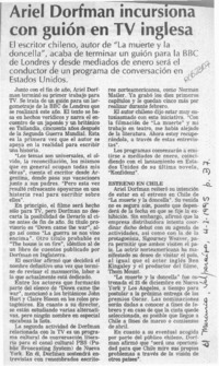 Ariel Dorfman incursiona con guión en TV inglesa  [artículo].