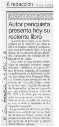 Autor penquista presenta hoy su reciente libro  [artículo].